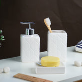 White Geometric Embossed Ceramic Bathroom Set of 3